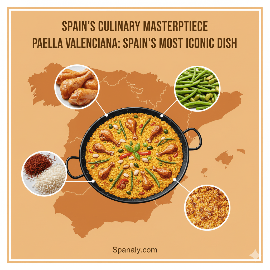 Traditional Paella Valenciana with Rice, Chicken, and Seafood