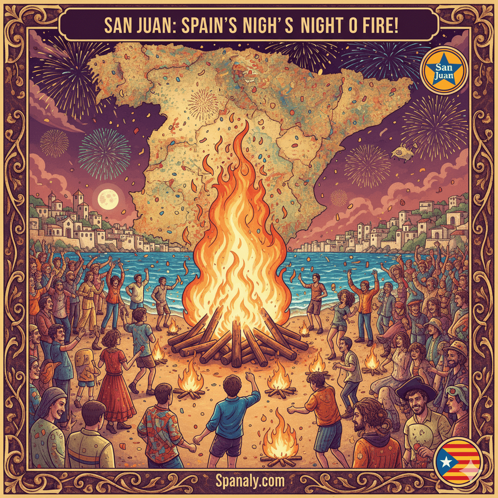 Bonfires on the beach during the Fiestas de San Juan (Night of Fire) - Summer solstice celebration