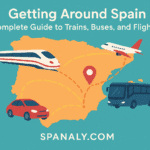 Map of Spain showing major train routes, bus lines, and domestic flight connections