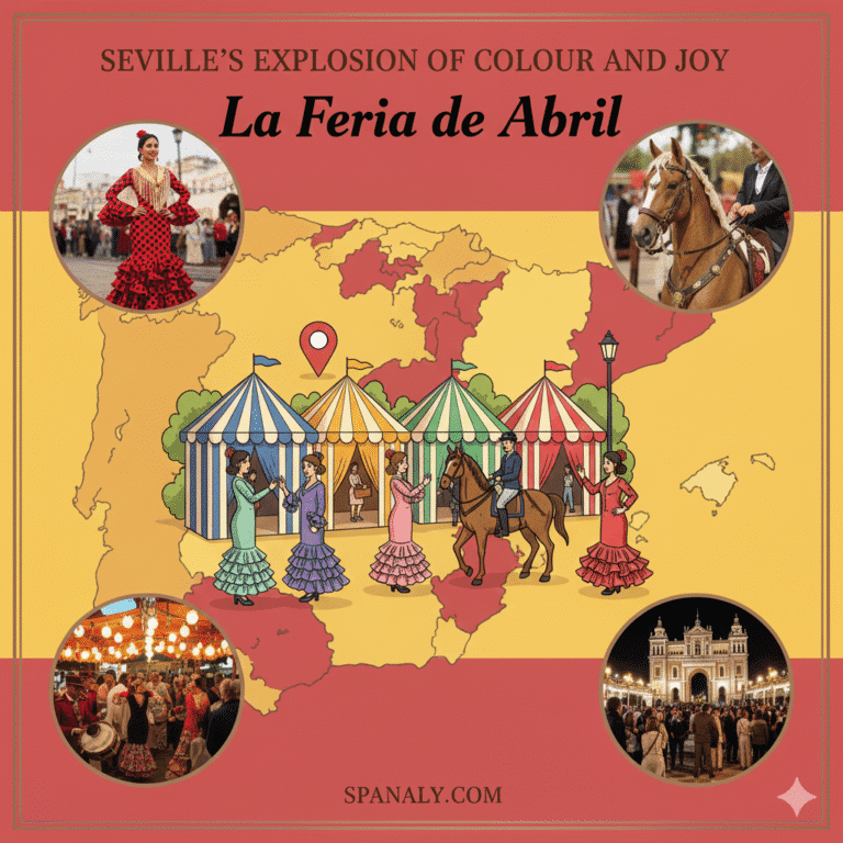 Traditional flamenco dress and horses at the Feria de Abril spring fair in Seville - Seville's largest party