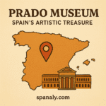 Prado Museum Madrid guide map showing famous artworks and the museum's location in Spain