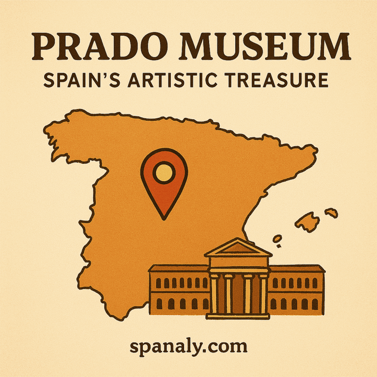 Prado Museum Madrid guide map showing famous artworks and the museum's location in Spain