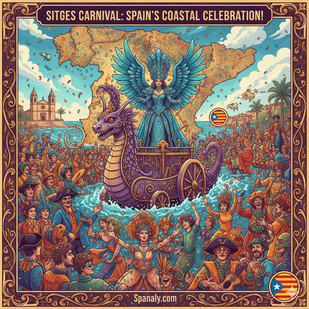 Vibrant costumes and parade at the Sitges Coastal Carnival - LGBT friendly beach party