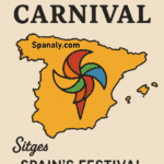 Colorful parade with costumes and floats during Sitges Carnival in Spain