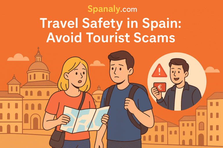 Travelers staying safe in Spain and avoiding common tourist scams