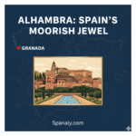 Alhambra Palace Granada guide with Spain map and Moorish architecture, the ultimate visitor landmark in Andalusia by Spanaly.com