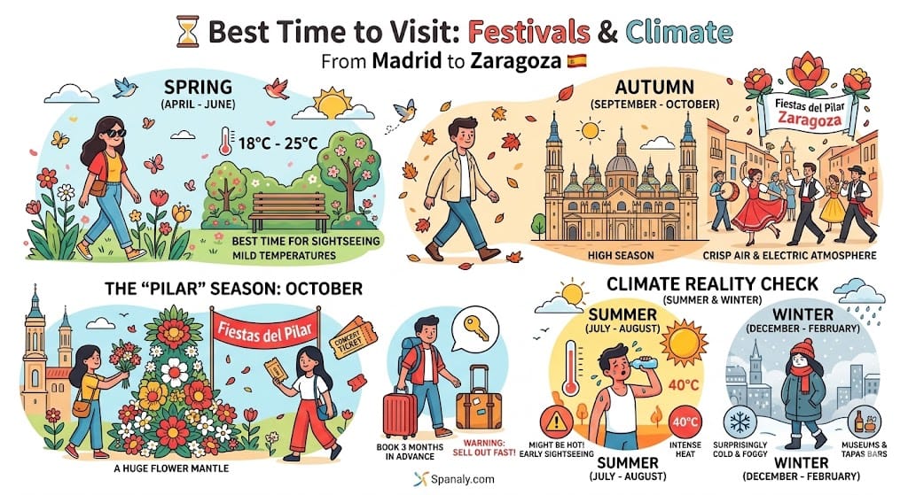 Best time to visit Zaragoza for festivals and seasonal weather.