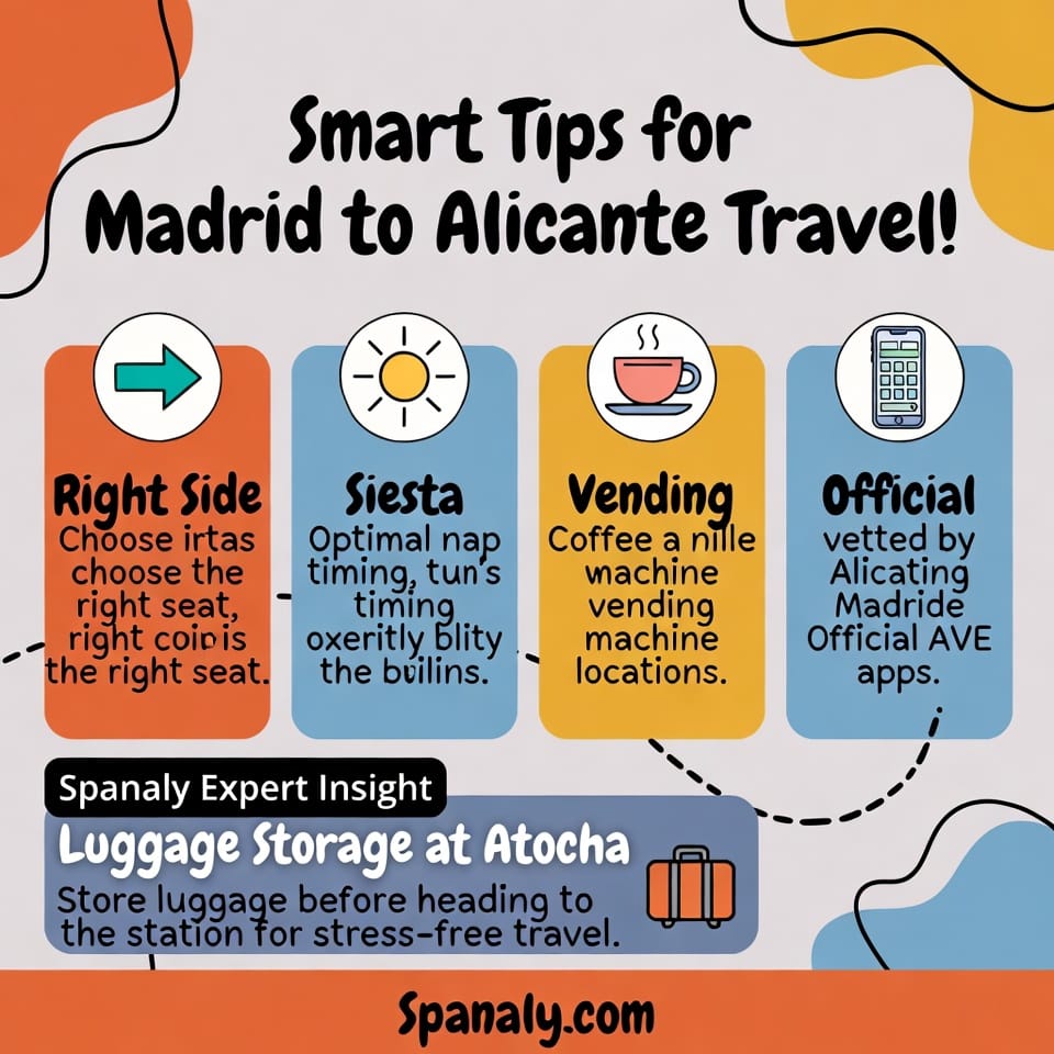 Smart travel tips Madrid to Alicante: train seating, siesta timing, snacks & luggage storage
