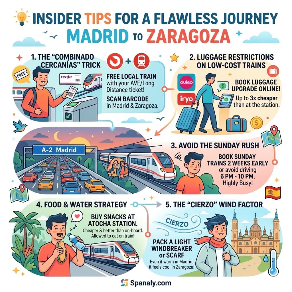 Five insider travel tips for a smooth Madrid to Zaragoza journey.