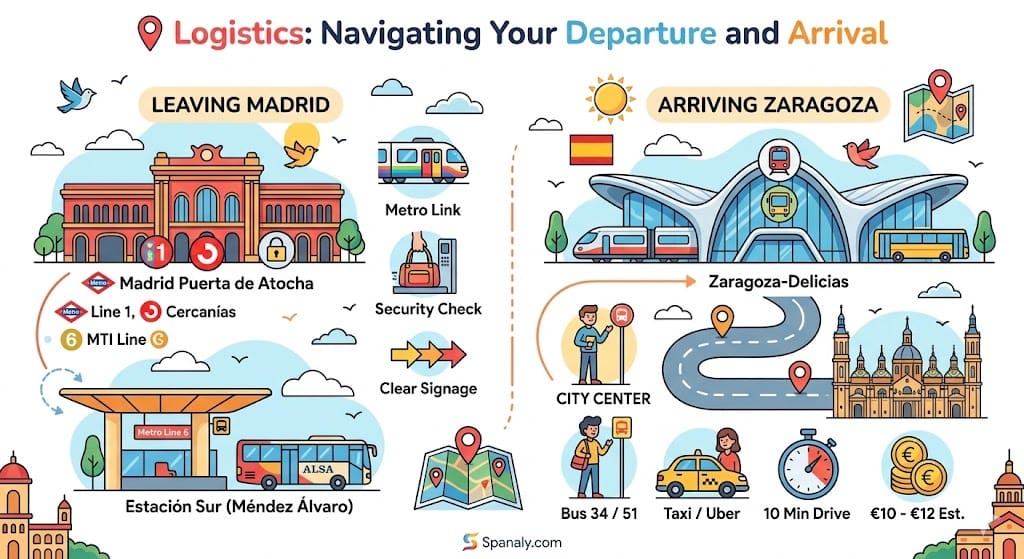 Logistics and station guide for Madrid to Zaragoza travel.