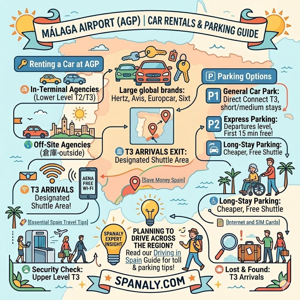 Guide to car rentals and parking options at Malaga Airport AGP.