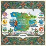 A vibrant square infographic featuring a map of Spain with a focus on the Basque Country, highlighting Bilbao and San Sebastian with iconic symbols like the Guggenheim Puppy and La Concha beach.