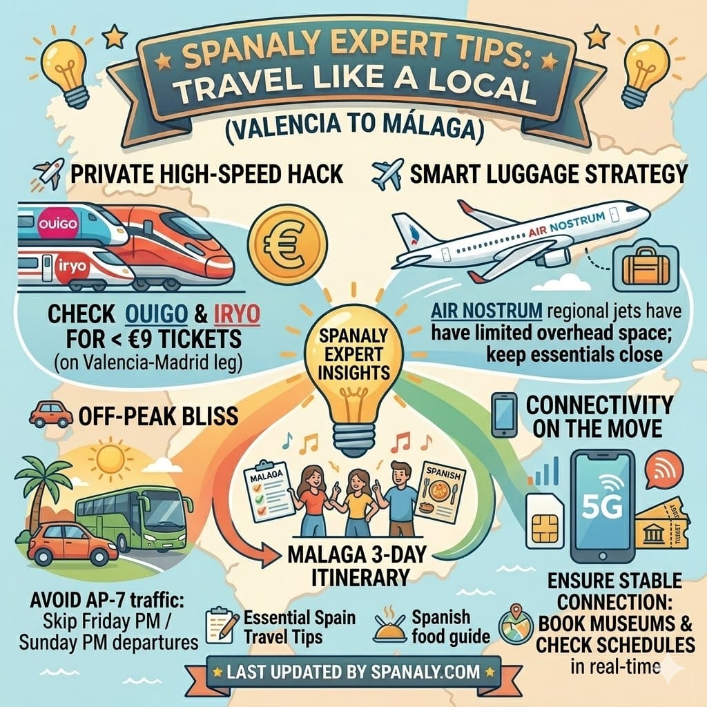 Expert travel tips for Valencia to Malaga trips covering train hacks, luggage, and connectivity.