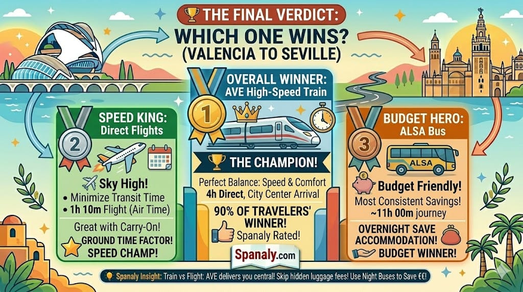 Final recommendation for the best travel mode from Valencia to Seville.