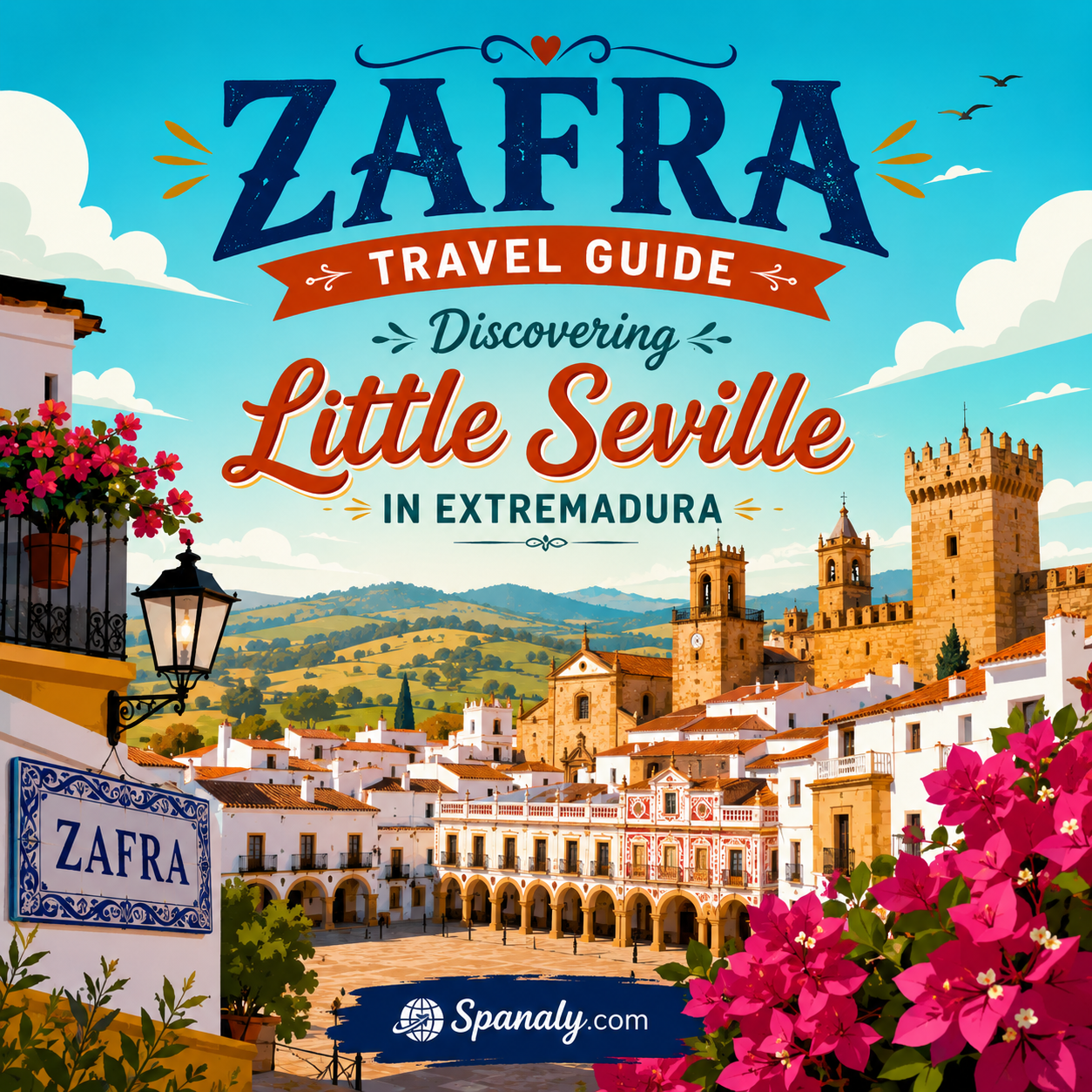 Colorful featured image of Zafra in Extremadura Spain showcasing historic architecture and vibrant streets known as Little Seville travel guide by Spanaly.com