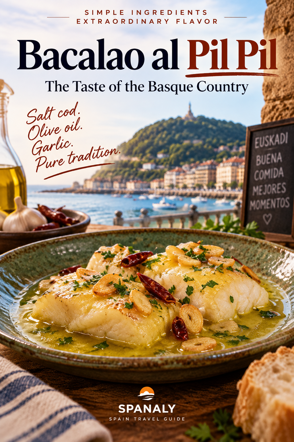 Bacalao al Pil Pil, traditional Basque cod with olive oil, garlic and chili