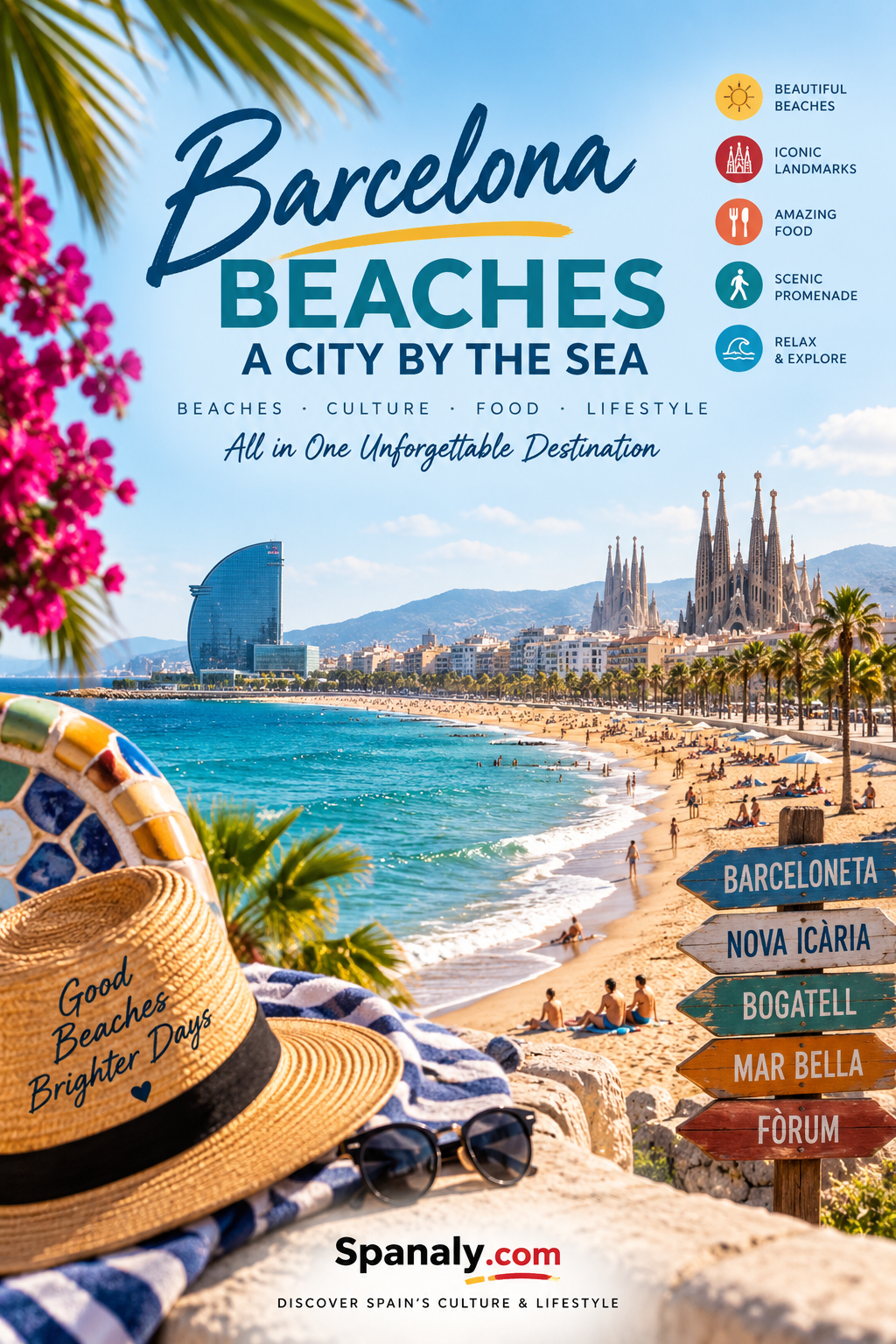 Barcelona beaches and Mediterranean waterfront with the city skyline