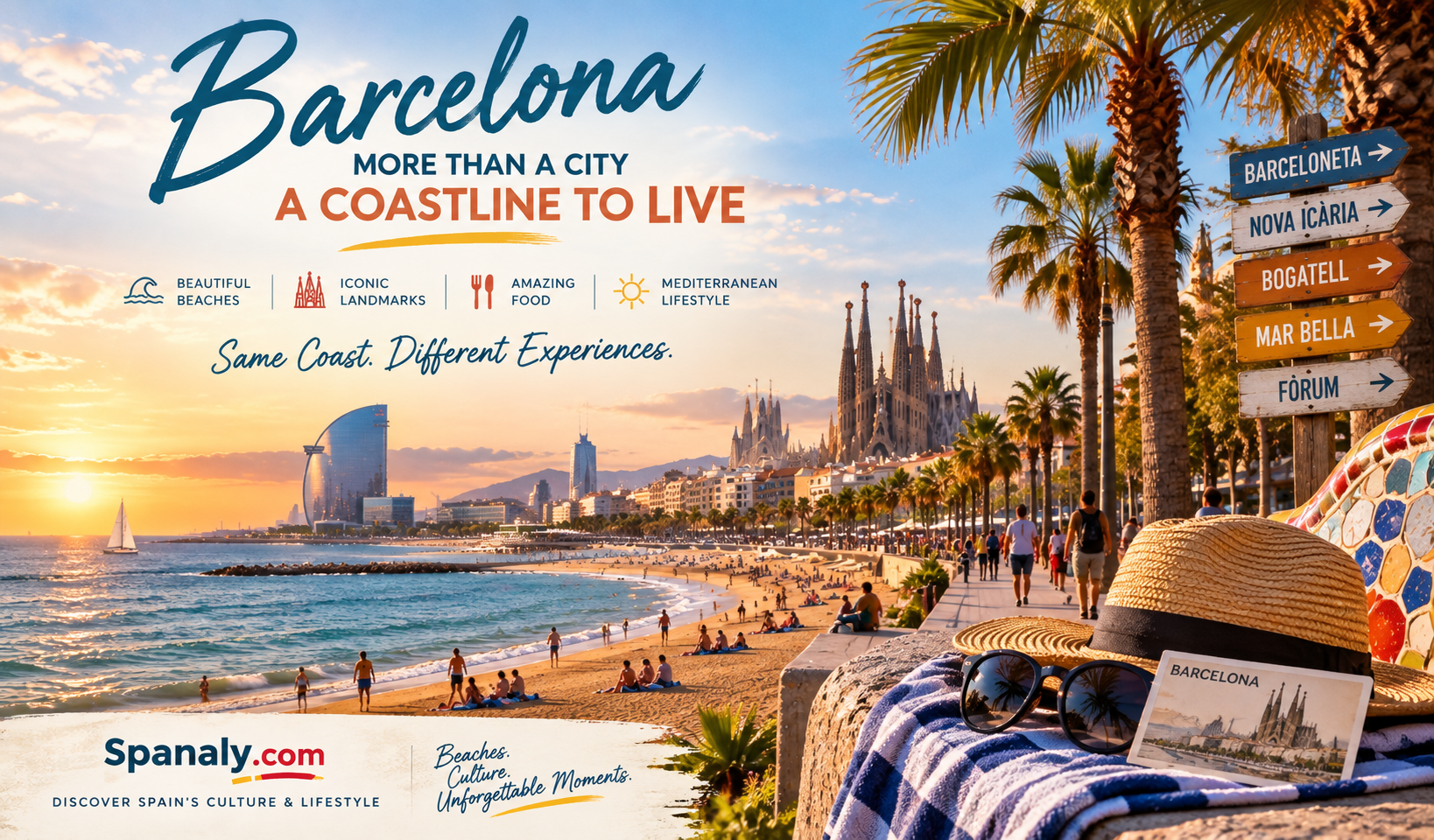 Barcelona Mediterranean beach promenade connecting the city's urban beaches