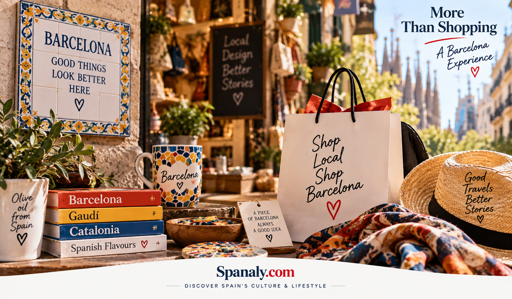 Barcelona independent shopping street with boutiques, architecture and local character