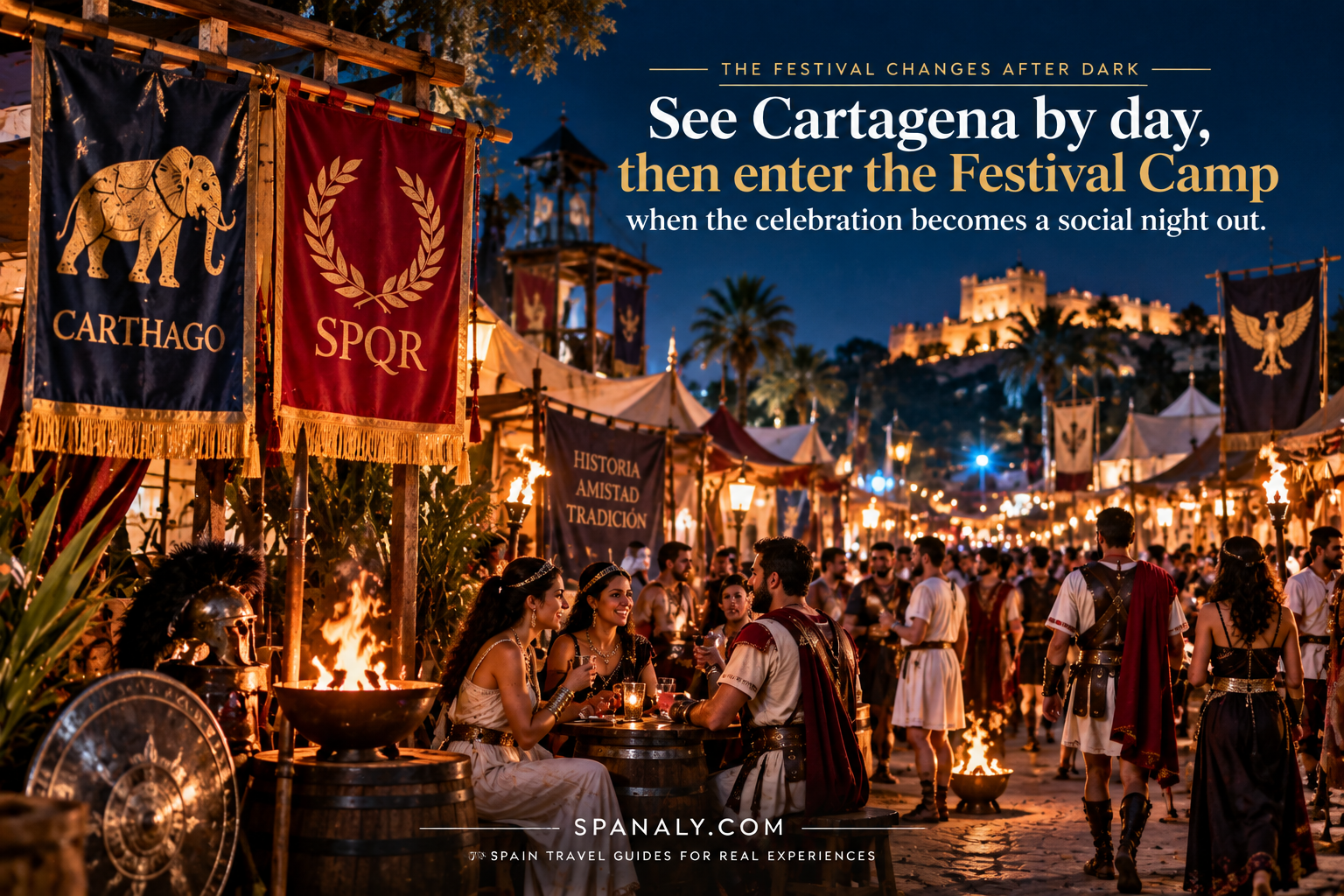 Festival Camp at night during the Carthaginians and Romans Festival in Cartagena