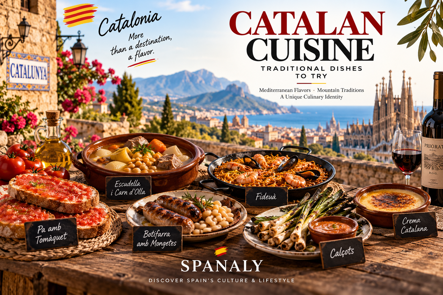 Catalonia food guide featuring pan con tomate, escudella and traditional Catalan cuisine