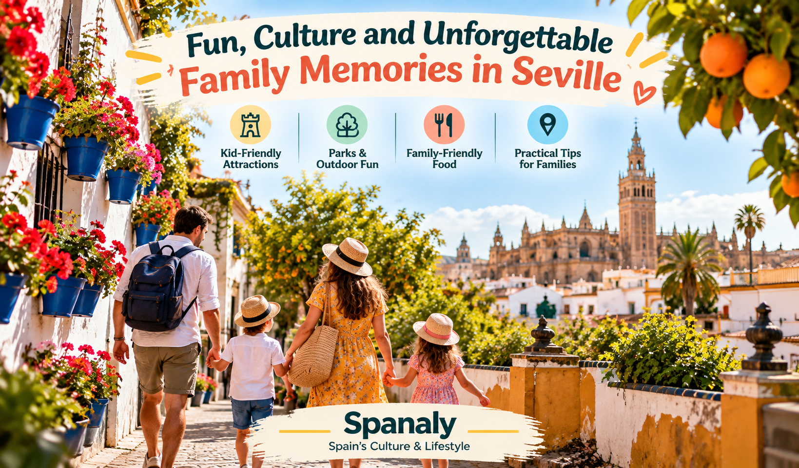 A relaxed family stroll through a leafy Seville park