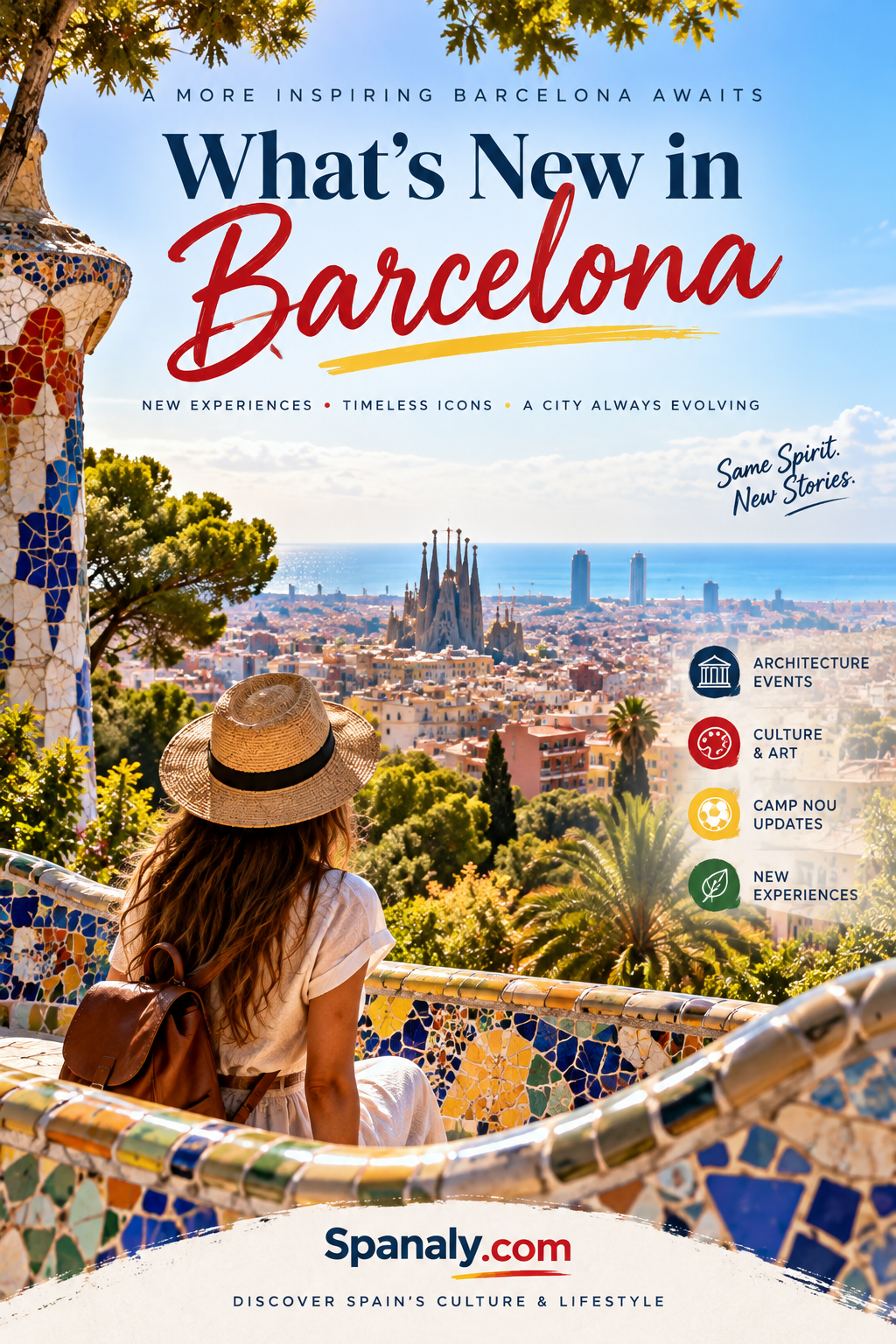 Barcelona skyline with Gaudí architecture, Mediterranean light and contemporary city life