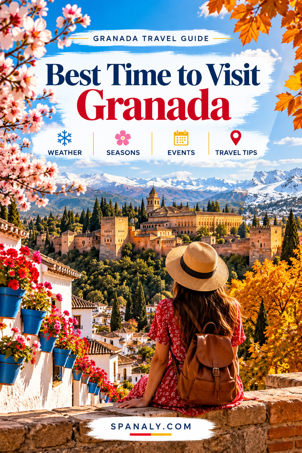 The Alhambra in Granada with the Sierra Nevada mountains in the distance