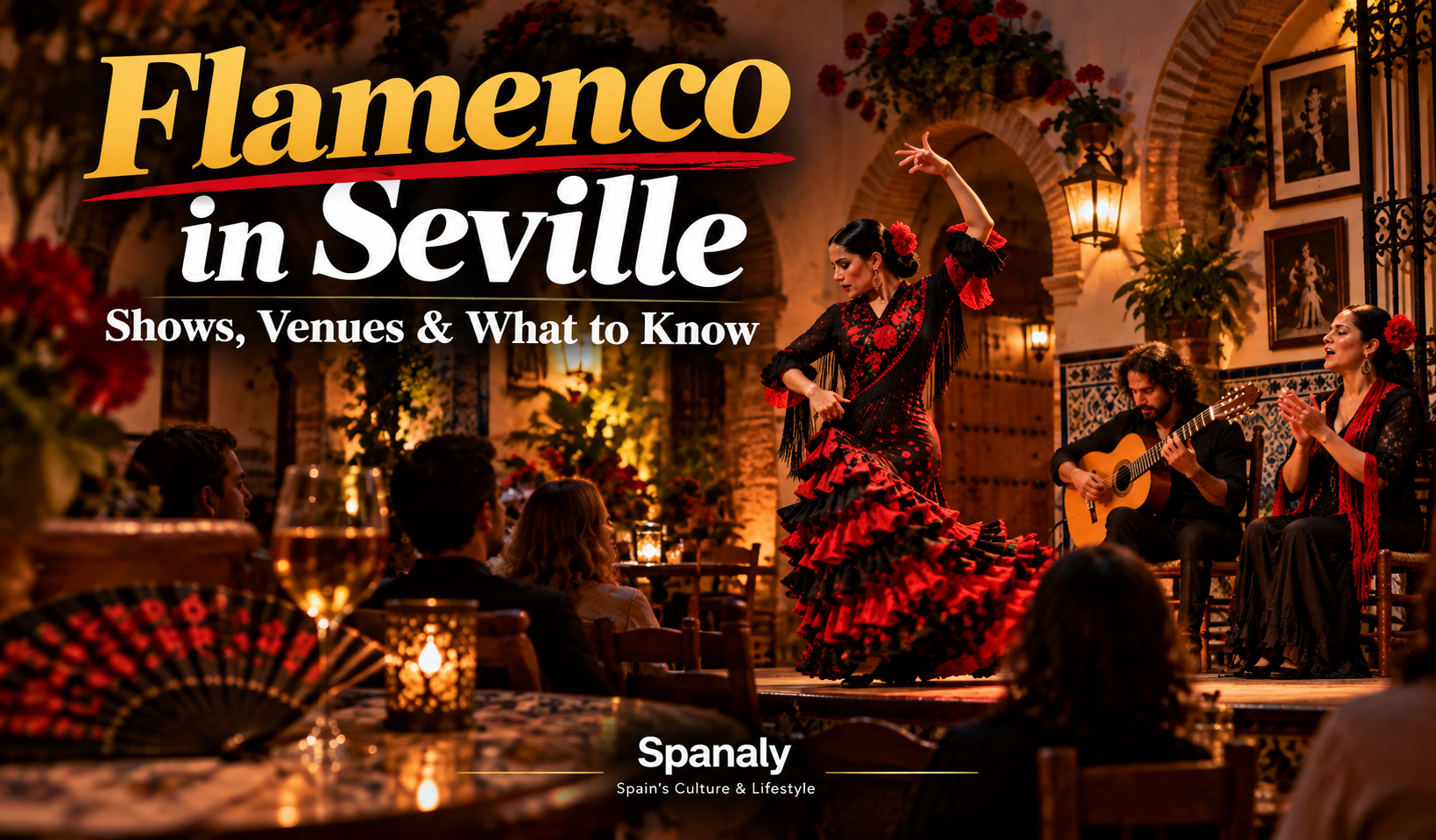 Flamenco guitarist and dancer sharing an intimate live performance in Seville