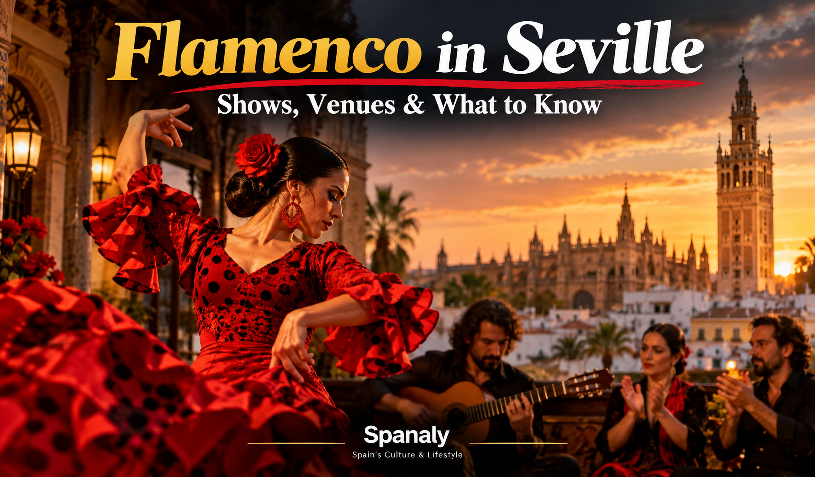 Flamenco dancer performing in Seville in a dramatic red-lit tablao