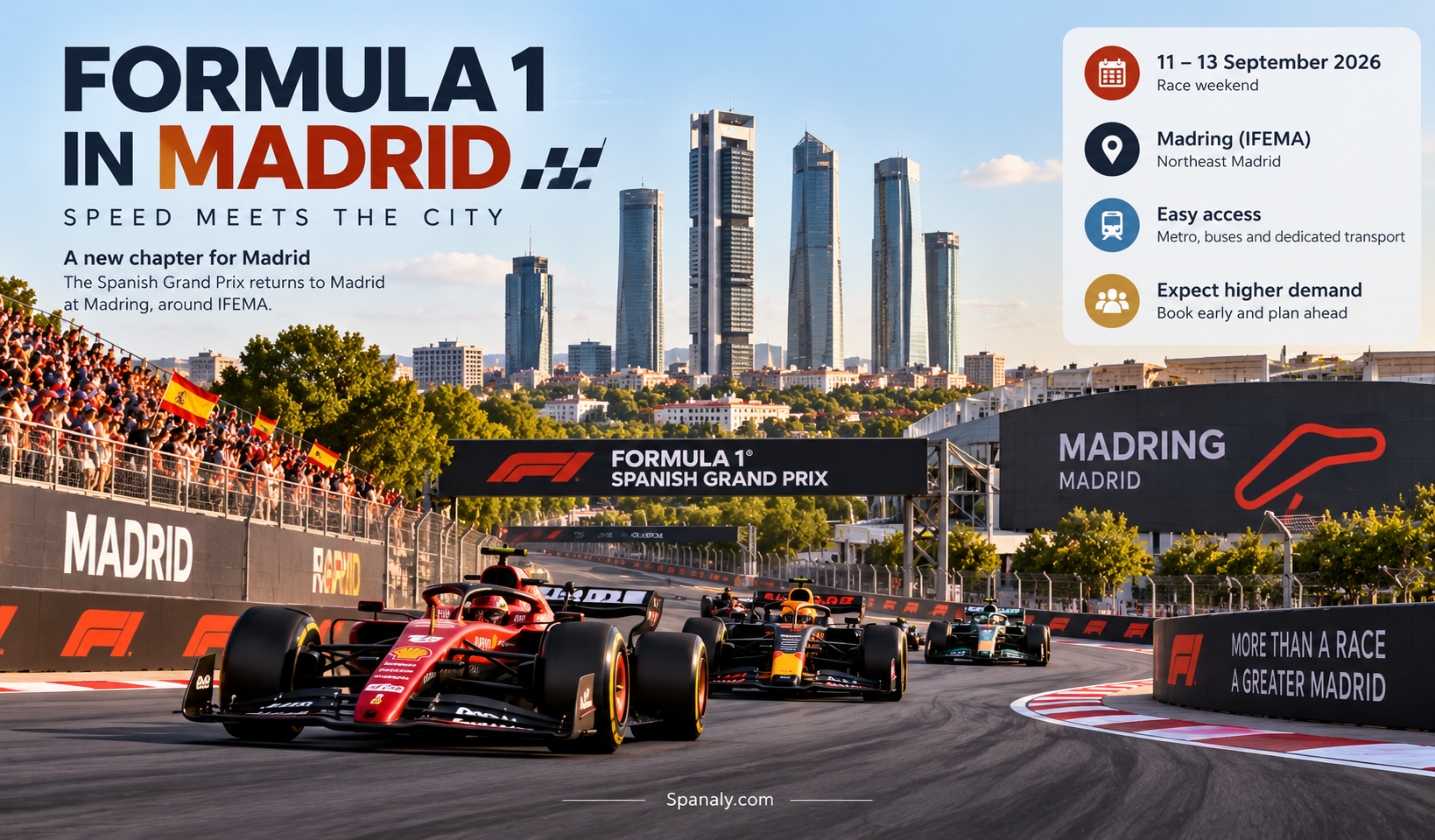 Formula 1 cars racing at the Madring circuit near IFEMA in Madrid