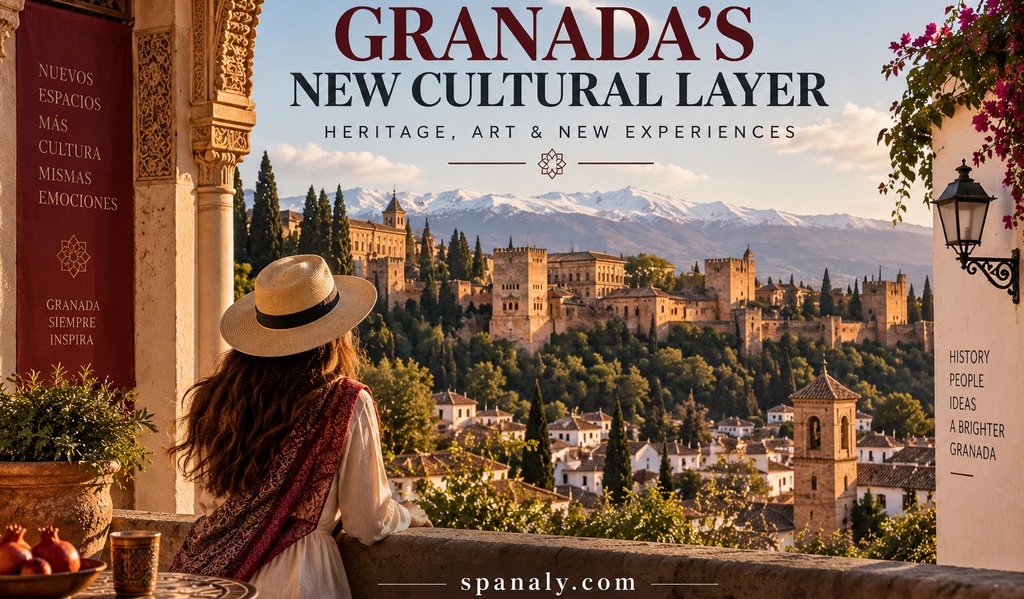 Granada skyline with the Alhambra, Albaicín and Sierra Nevada at golden hour
