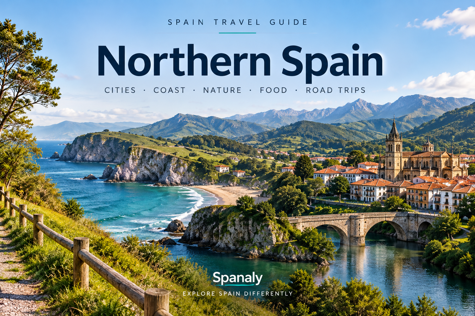 Northern Spain landscapes and cities representing a green Atlantic road trip