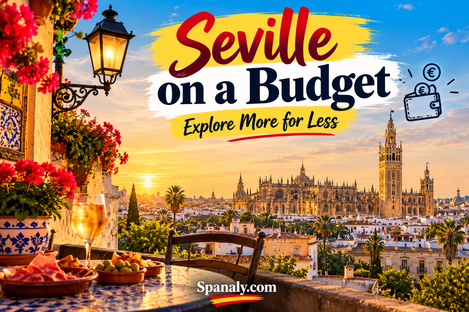 Seville rooftops and historic streets in warm evening light
