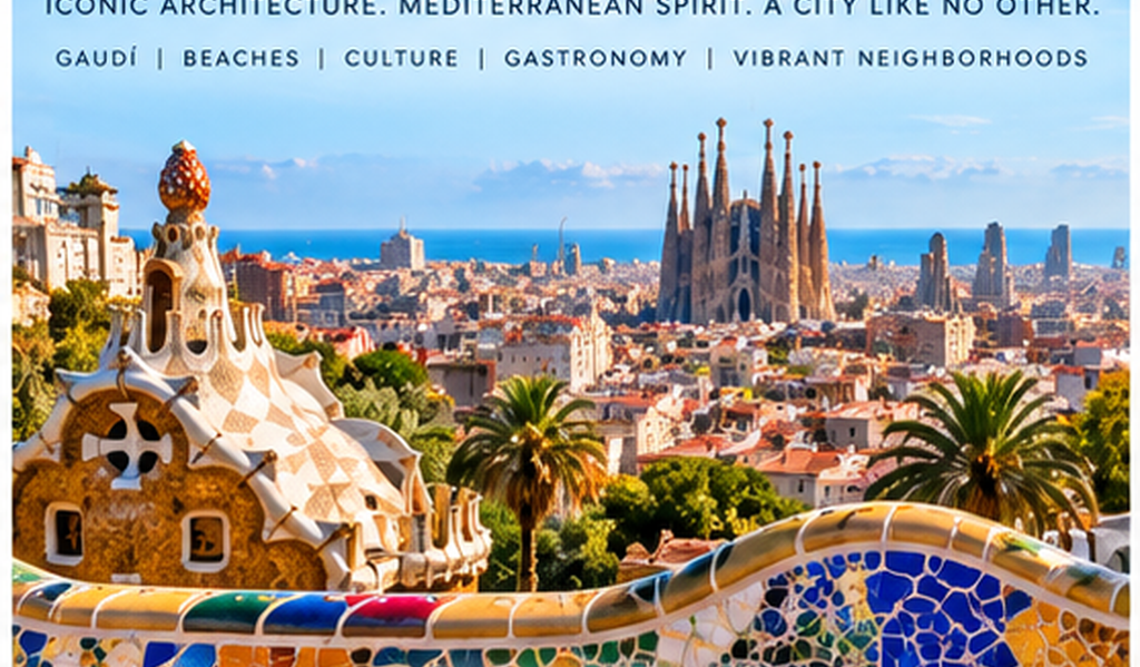 Barcelona skyline with Gaudí architecture, Mediterranean scenery and the Sagrada Família
