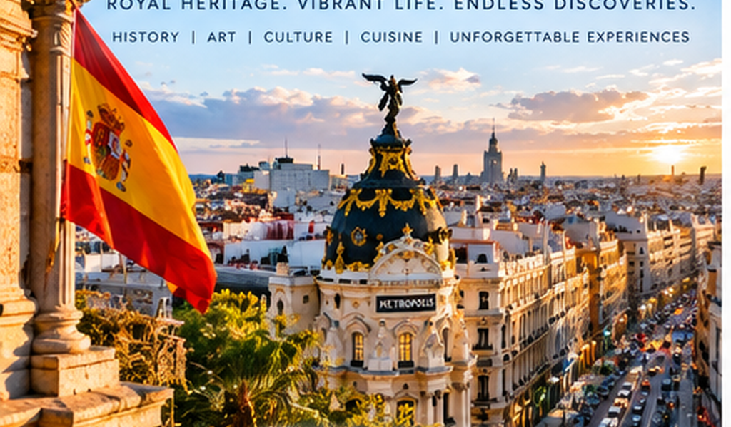 Madrid city skyline with historic architecture and iconic landmarks in Spain