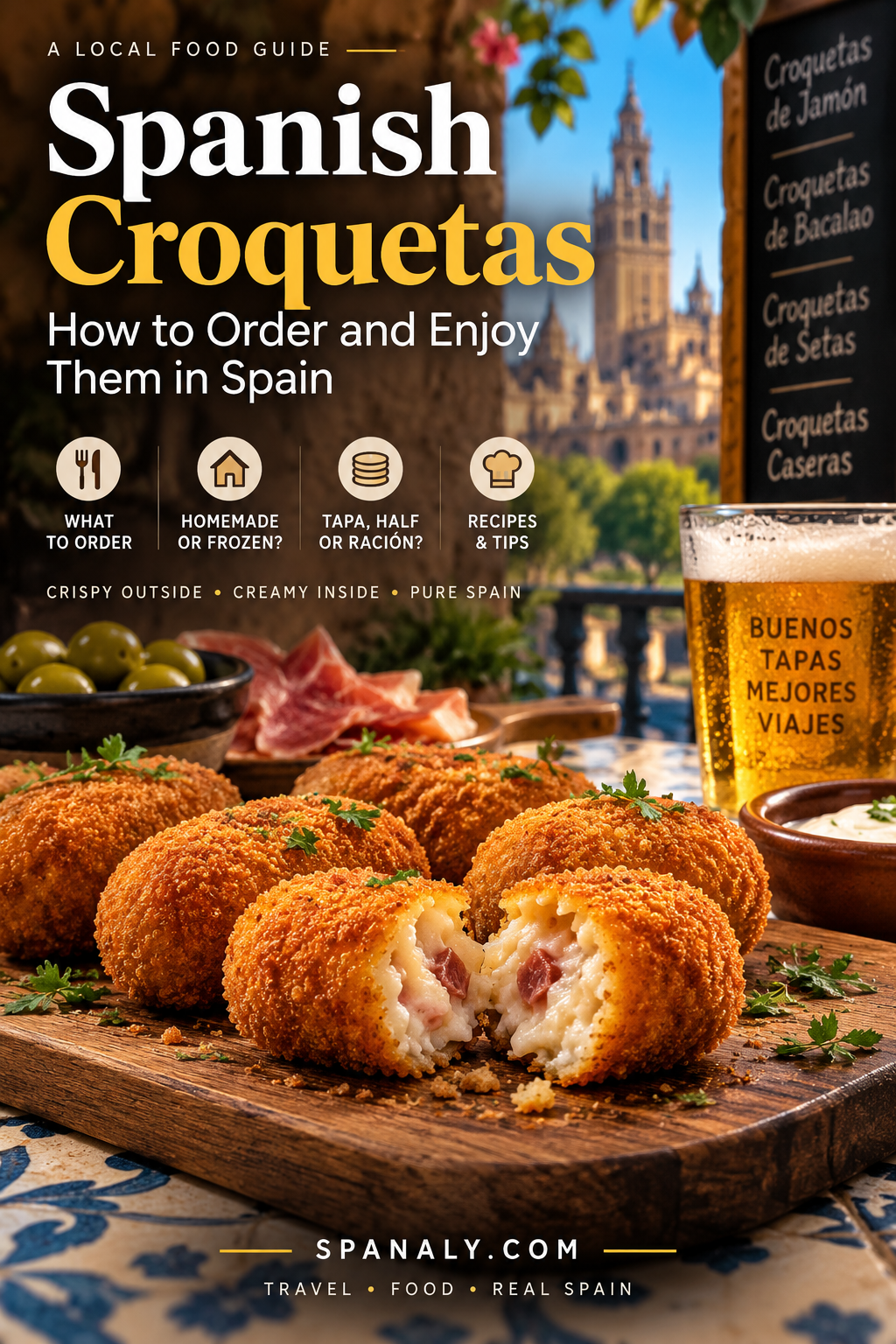 Freshly fried Spanish croquetas with a golden crispy coating and creamy filling served as tapas
