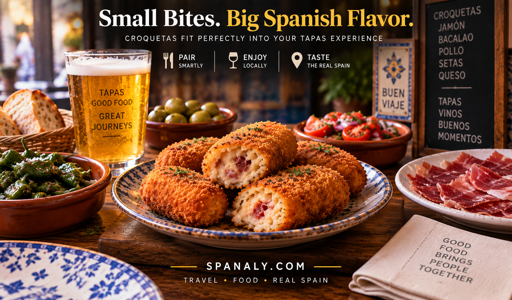 Spanish croquetas being served at a tapas bar as part of a shared meal