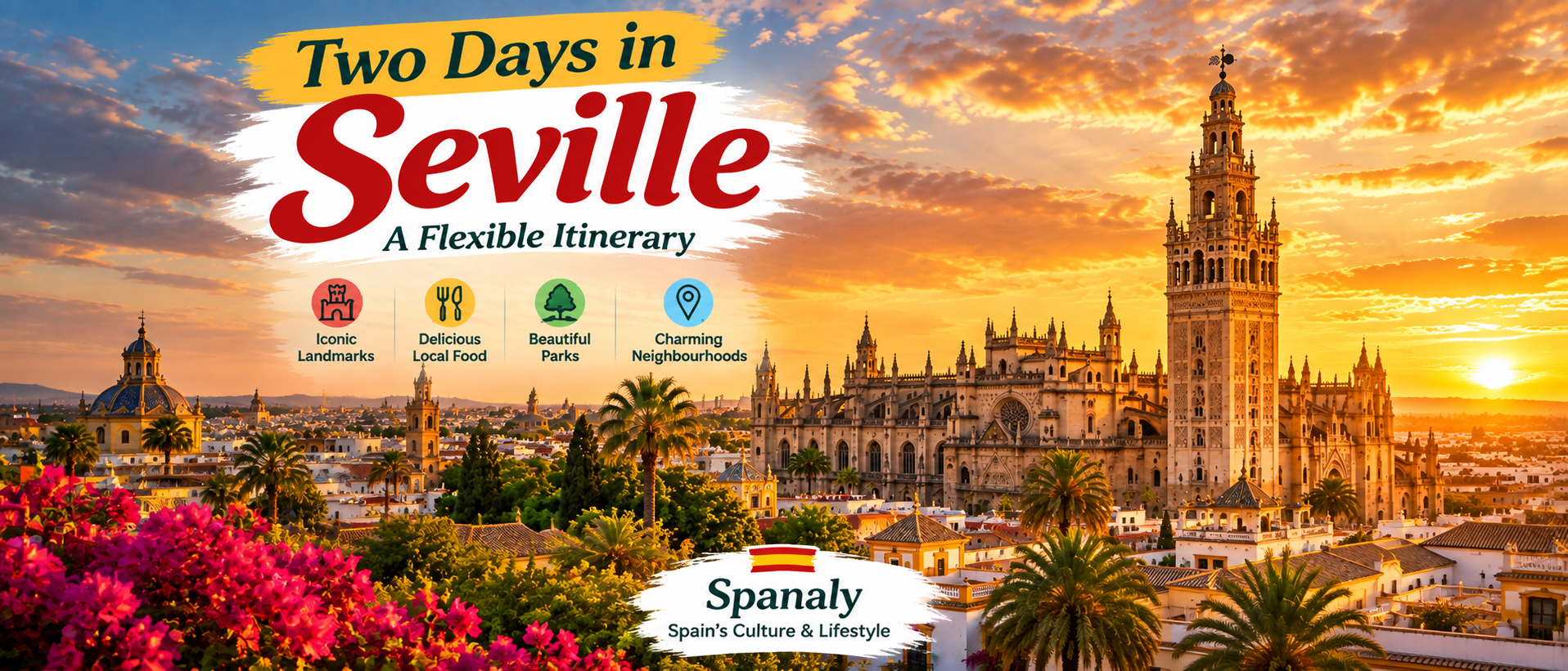 Seville skyline with the Cathedral and Giralda in warm golden light
