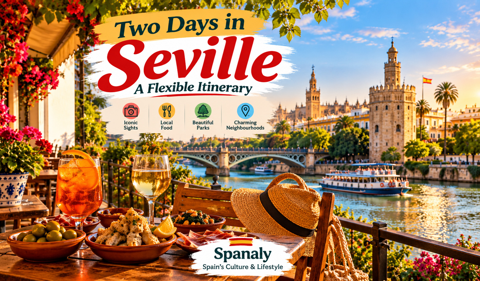 A sunlit view of Seville's traditional architecture and quiet streets