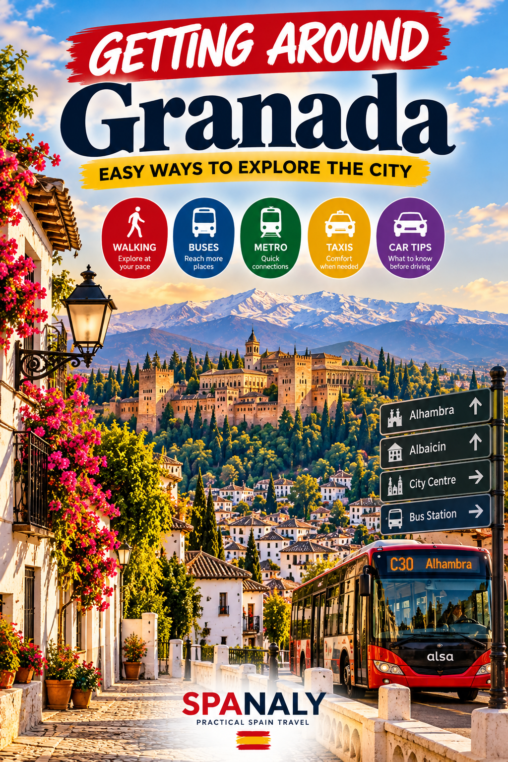 Granada skyline and the Alhambra above the historic city at golden hour