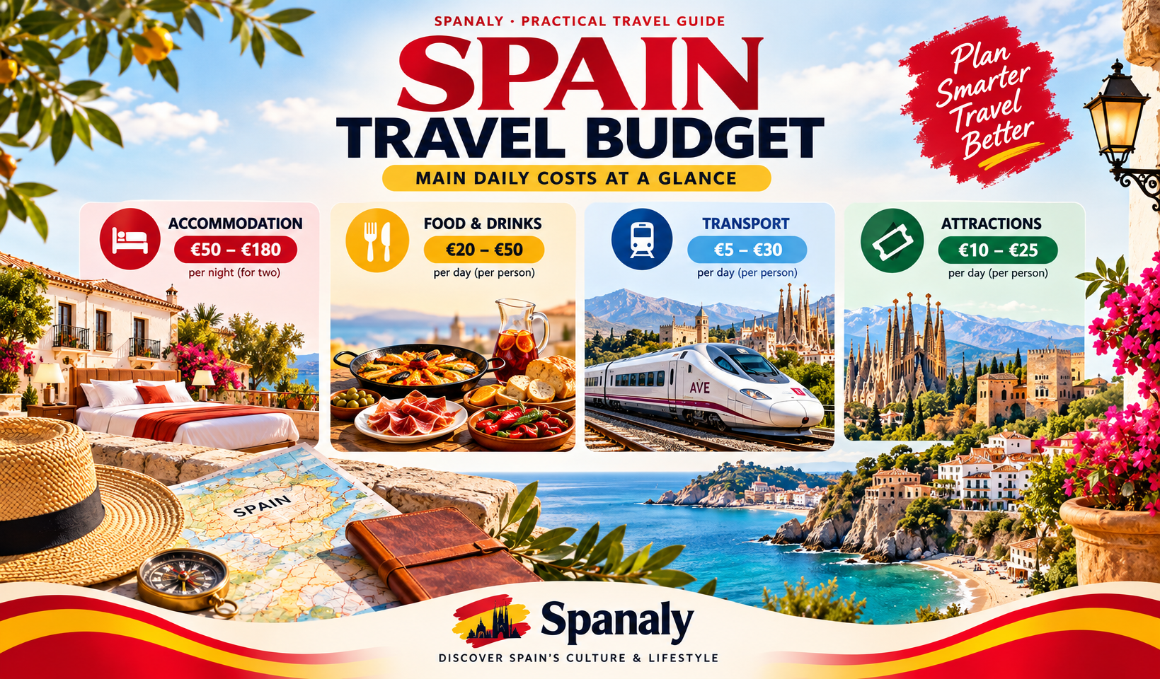 Spanish food and market ingredients for planning meals on a travel budget